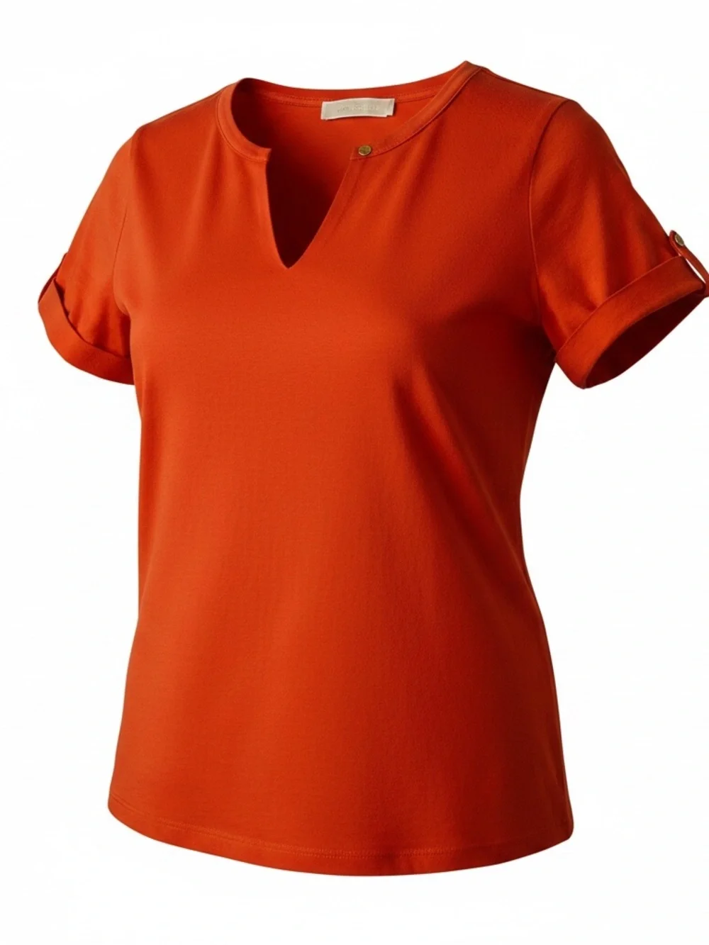Michael Kors Short Sleeve V-Notch Top in Orange